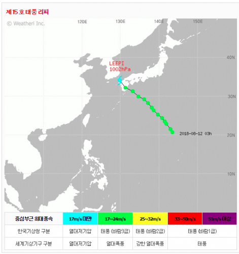 15호 태풍 리피(LEEPI) 실시간 태풍 경로와 예상