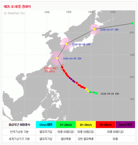 태풍 콩레이 한국 미국 일본 기상청 예상 및 실시간 태풍경로