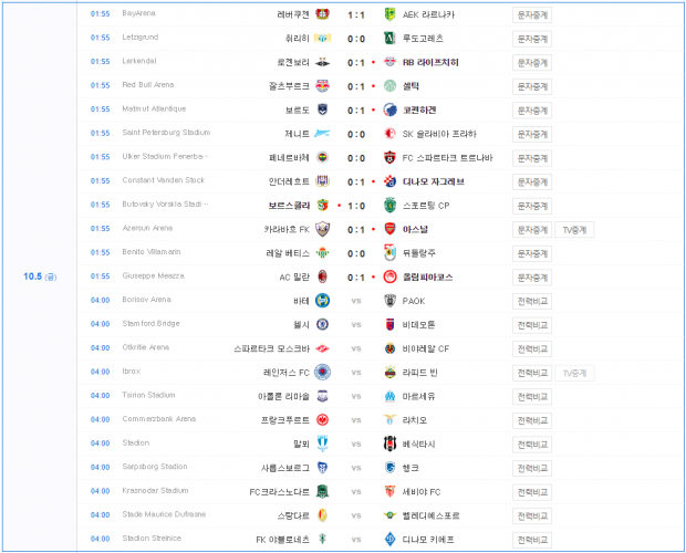 2018-2019 UEFA 유로파리그 중계