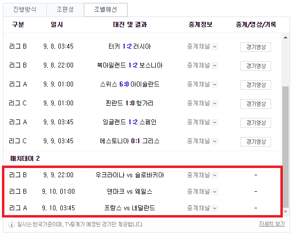 2018-2019 UEFA 네이션스리그 우크라이나 vs 슬로바키아 중계