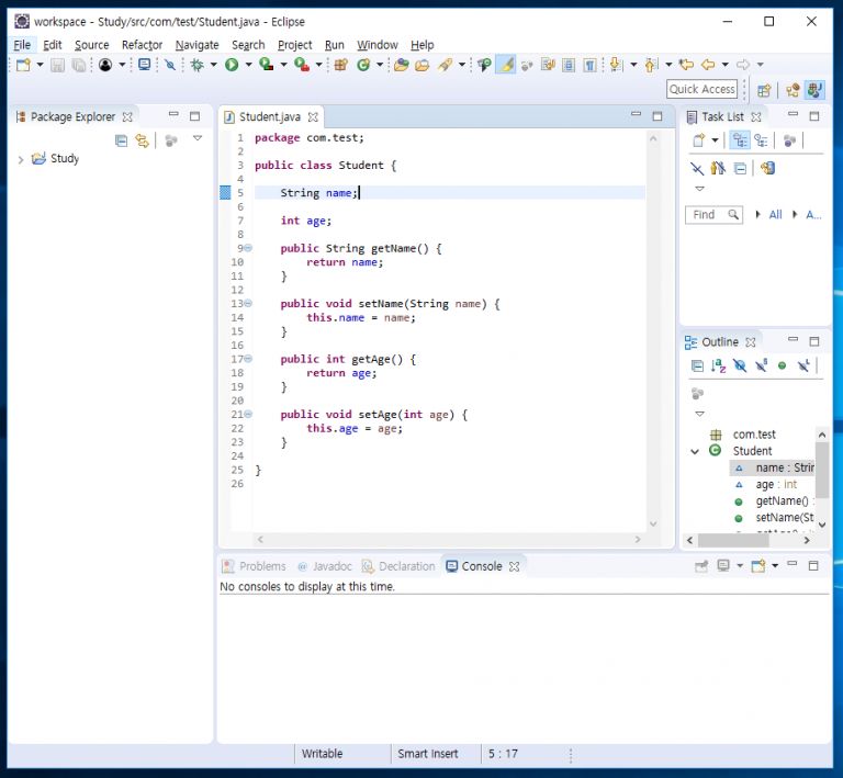 [이클립스] Eclipse에서 getter/setter 메소드 자동 생성하기 – GRINBI