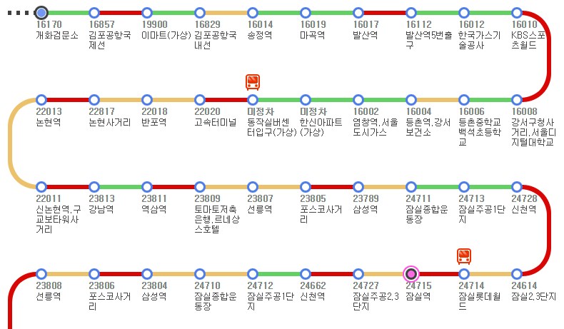 잠실과 김포공항을 운행하는 6000번 리무진버스 시간표